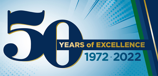 blue background 50th GL Roberts Anniversary Logo